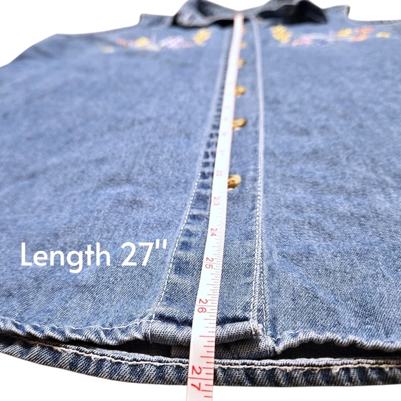 VTG Grannycore Denim Button-Up Vest Wmns M Embroidered Tropical Fish & Seashells - Picture 11 of 12